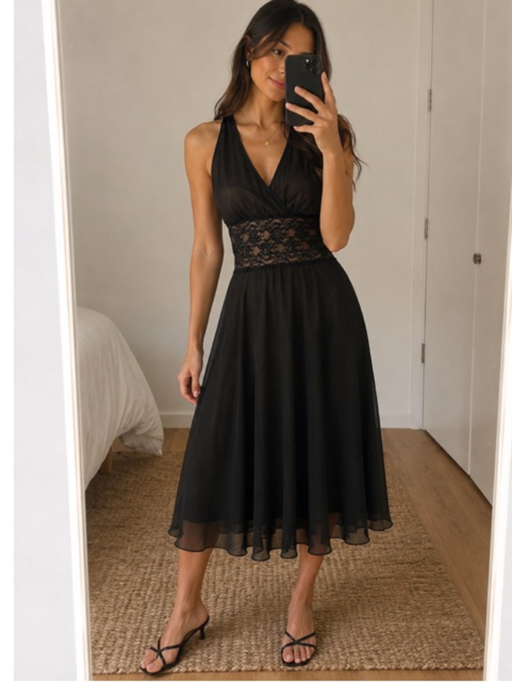 Connected Apparel Black Fit & Flare Sleeveless Party Dress Midi Halter Neck 8P